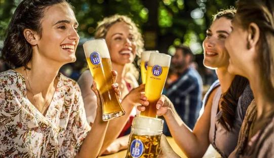 wheat beers girls in beer garden