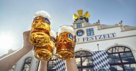 Oktoberfestzelt with beer mugs